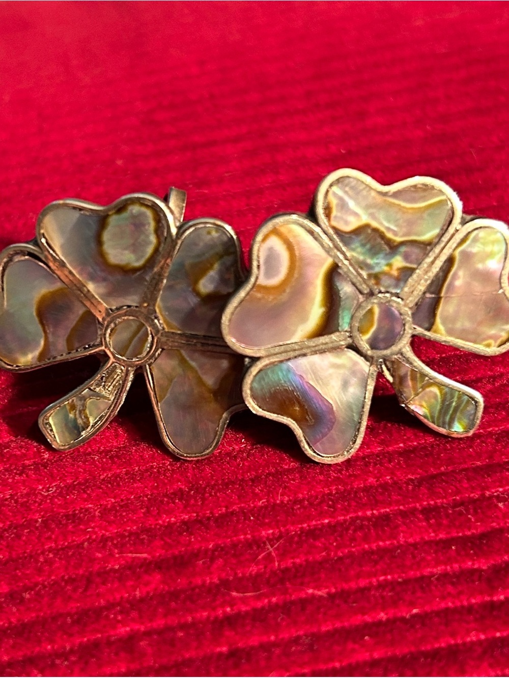 Vintage Abalone Four-Leaf Clover Earrings in Sterling Silver